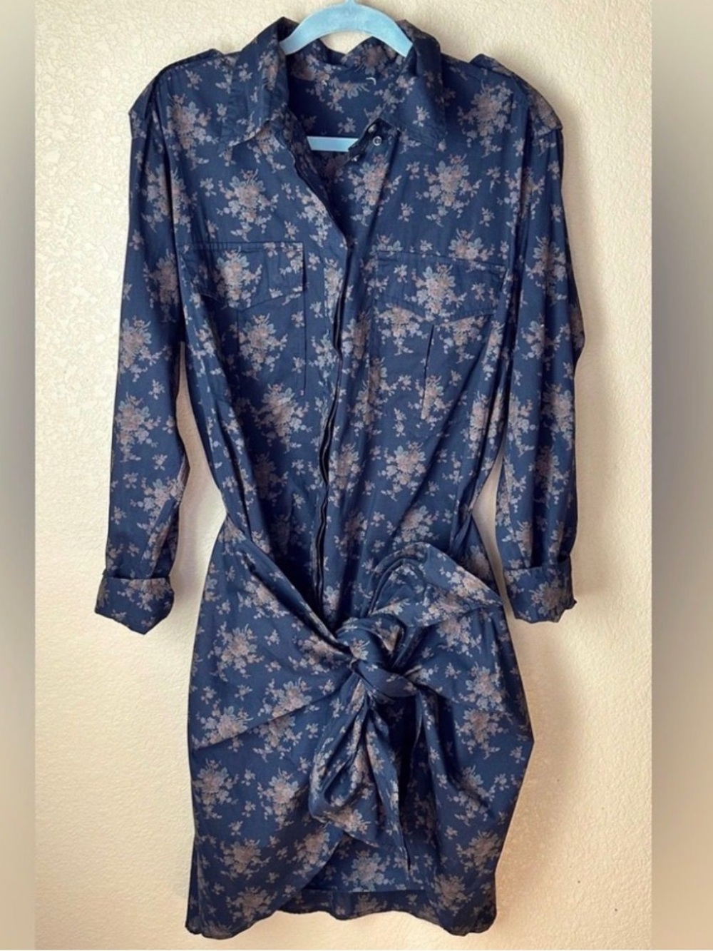 Isabel Marant Etoile 3 (M-L) Navy Floral Long Sleeve Tie Waist Shirt Dress